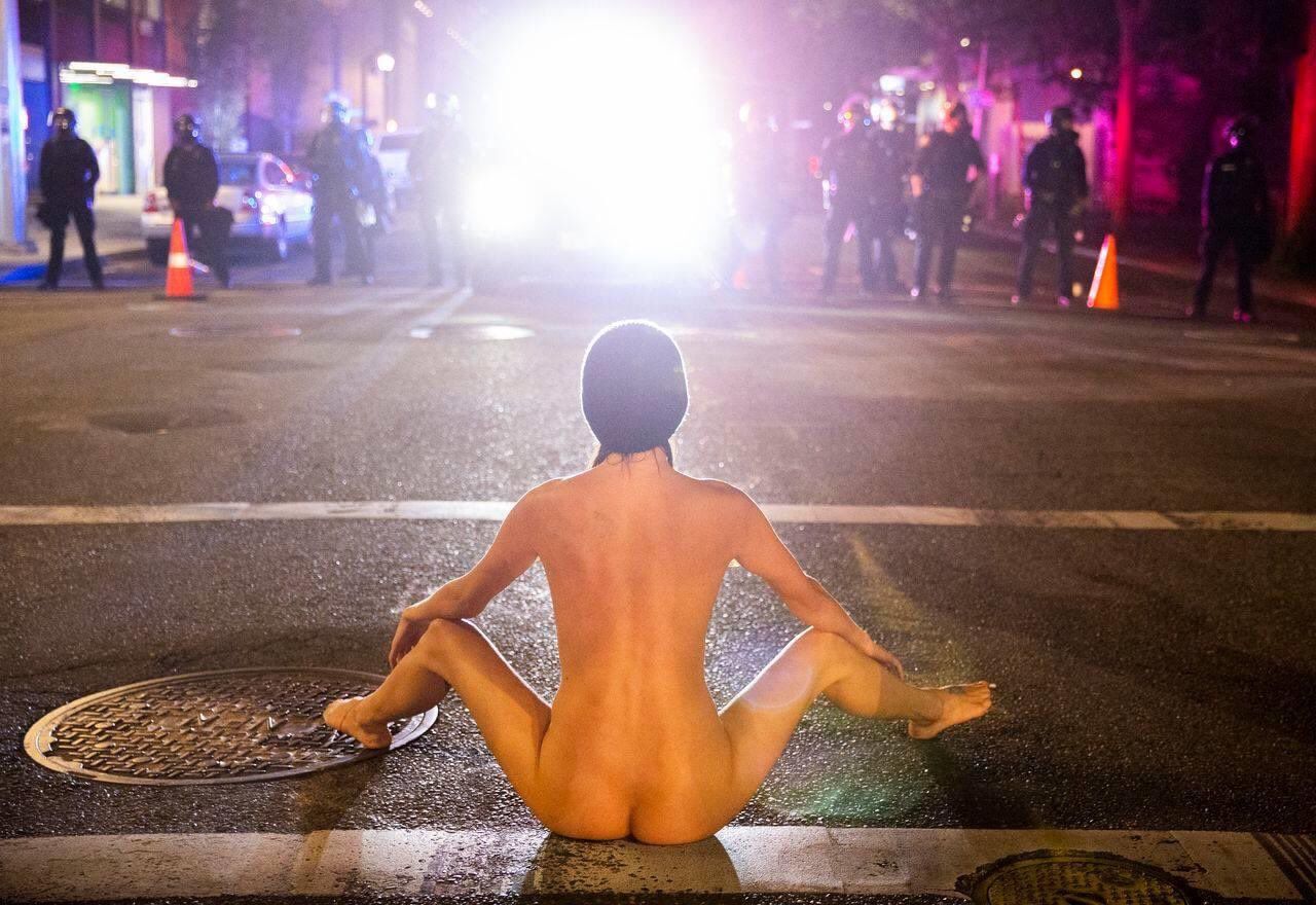 naked athena portland america protest